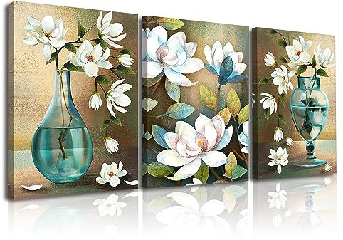 Piy Painting Leinwand Das Glück kommt mit blühenden Blumen Orchidee Wandbilder Bilder und Kunstdrucke auf Leinwand Leinwandbild Ölgemälde Home Deko für Wohnzimmer Schlafimmer Küche 30x40 cm 3Set