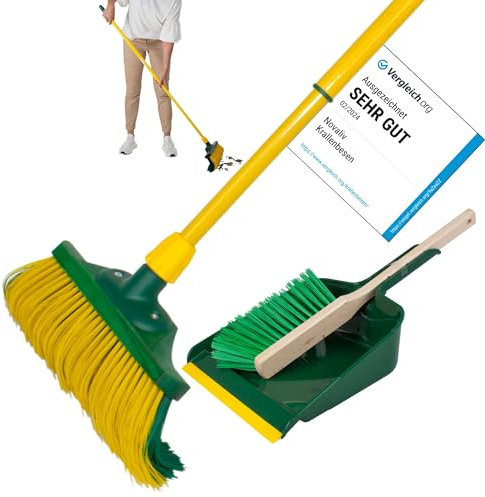 Krallenbesen Set 40 cm Holz mit Teleskopstiel gebogenen Borsten mit Kehrgarnitur Gartenbesen Straßenbesen Kehrbesen (Besen + Kehrschaufel Set Langstiel, 40 cm)