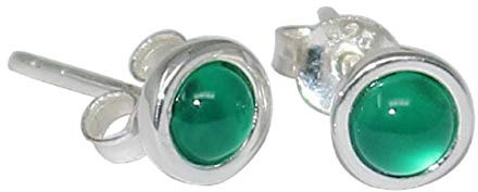 Achat Ohrstecker Cabochon, grün, rund 6 mm, 925er Silber, Edelstein Ohrringe Sterling Silber