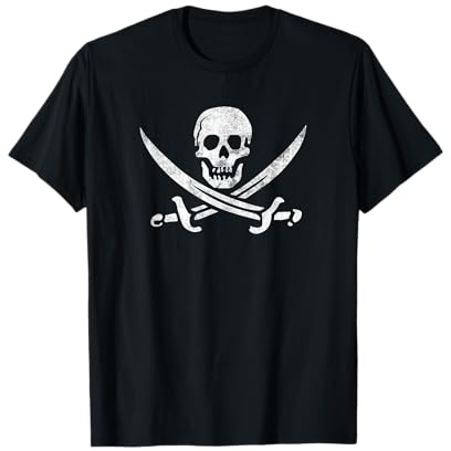 Gráfico de Jolly Roger con bandera pirata de Calico Jack Sword Camiseta