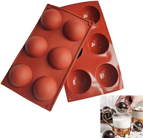 Lot de 2 grands moules à chocolat chaud, 6 demi-sphères en silicone pour faire du chocolat, des gâteaux, de la gelée, des souris en forme de dôme
