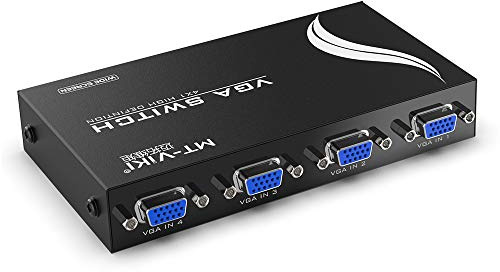 MT-VIKI VGA Switch 4 IN 1 Out VGA Audio Video Switcher Box, with Manual Switch Button Full HD 1080P for Laptop, TV, Projector,HDTV Display