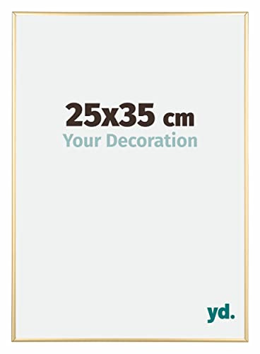 yd. Bilderrahmen 25x35 cm Gold - Aluminium Rahmen Kent | Your Decoration, Acrylglas aus Kunststoff, Wandmontage, Geeignet für Fotos, Poster und Puzzles, Made in Holland