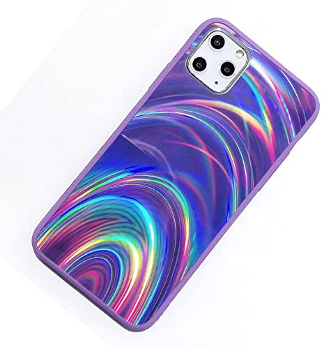 FOURTOC Case for Iphone 11 Pro Max, Case Glitter Rainbow Reflection Iridescent Gradient Back Shell Case,Purple,11 Pro Max