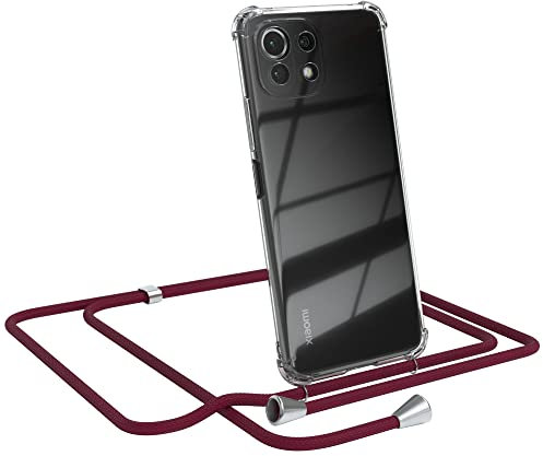 EAZY CASE Handykette kompatibel mit Xiaomi Mi 11 Lite/Mi 11 Lite 5G / 11 Lite 5G NE Handyhülle mit Umhängeband, Handykordel mit Schutzhülle, Silikonhülle mit Band, Stylische Kette, Burgunder Rot