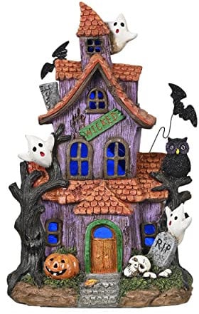 Valery Madelyn Halloween Dekoration mit farbwechselnden Lichtern, Halloween Hausstatuen und Figuren aus Kunstharz für Halloween Party Deko, 29cm(L)