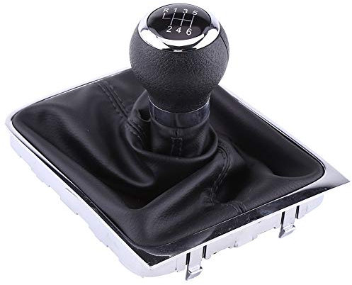 Yuecoom Pomo de cambio de marcha de 6 velocidades marcha atrás para Passat B6 2005-2012 agarre cómodo de cuero sintético de plástico