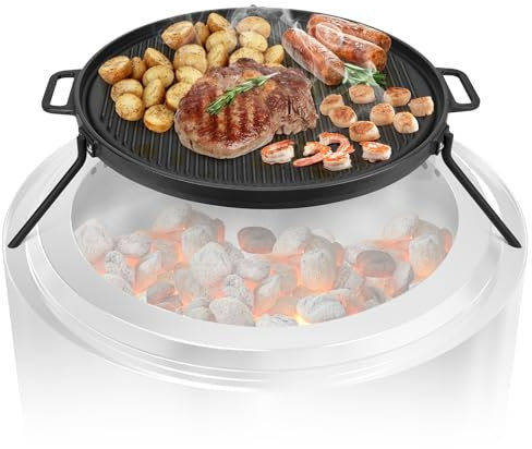 Onlyfire Chef Gusseisen-Grillplatte, Grill-Kochgeschirr für Solo-Herd, Lagerfeuer, 49.5 cm, tragbare runde Eisenpfanne mit 3 abnehmbaren Beinen für Outdoor-Grillen, Kochen und Camping