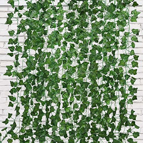 RECUTMS Fake Ivy 173 FT Artificial Greenery Leaf Garland Plants Vine Foliage Flowers Hanging for Wedding Party Garden Home Kitchen Office Wall Decoration(24 Pack)