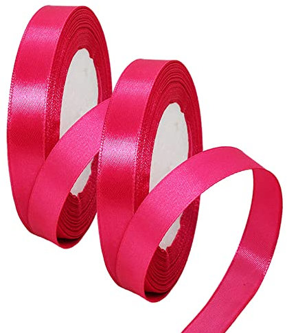 2 Rolls 10mm Wide Hot Pink Ribbon Hot Pink Satin Ribbon Wedding Car Ribbon 22m, 0.4 inch Pink Ribbon for Gift Wrapping Wedding Car Cake Ribbon Hair Bow Florist Bouquet Craft Decoration Ribbon
