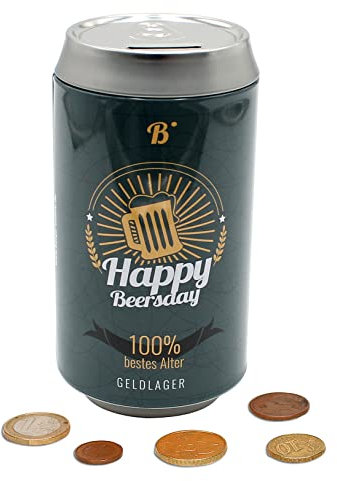 Metall Spardose - Bierdose - Motiv: Happy Beersday, Maße L/B/H: ca. 16 x 8 x 16 cm