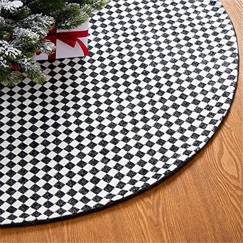 Odot Weihnachtsbaum Decke Rund, Kreative Weihnachtsbaum RockTannenbaumdecke, Weihnachtsbaum Unterlage Christbaumständer für Weihnachtsdeko Neujahr Party (Schwarzer weißer Gitterrost,48 Zoll)