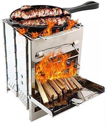 Stufa da Tenda per Il Campeggio, Portatile Stufa da Campeggio, Acciaio Inossidabile Stufa a Legna, Fornello da Campeggio Multicombustibile per Cucinare All'aperto