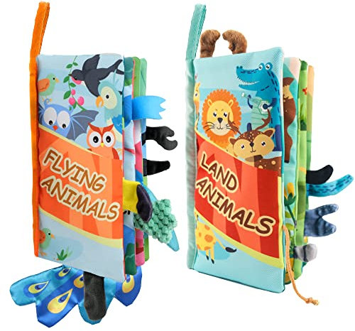 Richgv 3D Stoffbuch Baby Knisterbuch Baby,Babybuch Bilderbuch,Fliegende Tiere Fühlbuch Baby Kinderwagen Spielzeug,Quiet Book Baby 1 Jahr Geschenk für Junge Mädchen