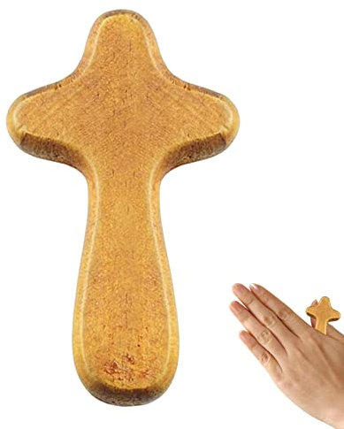 TAYSTE Handkreuz,Kleines Handkreuz aus Holz | Anhaftendes Kreuz, Komfortables Handkreuz, das in Ihre Hand passt, Palmenkreuz für den Glauben