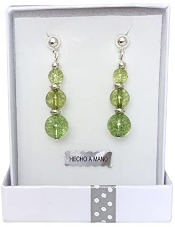 Anhur Pendientes Esferas Cristal Verde Cierre Presión Mujer Largos Color Plata