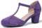 Peijely Mary Jane Damen-Pumps mit T-Riemen, Blockabsatz, Knöchelriemen, Schnalle, Tanzpumps, Wildleder Lila, 38 EU
