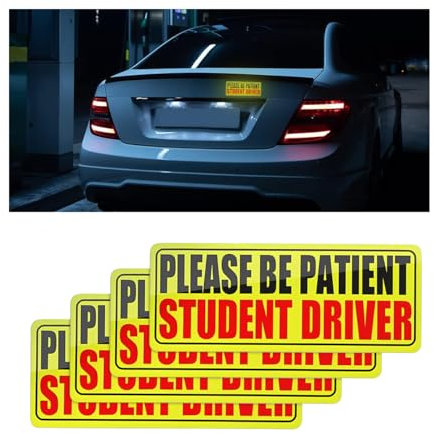 CGEAMDY 3 Stück Reflektierende Magnetische Autoschilder, Please Be Patient Student Driver Fahrzeugsicherheits, Stoßstangenmagnet, für Neue Fahrer Oder Anfänger(Rot)