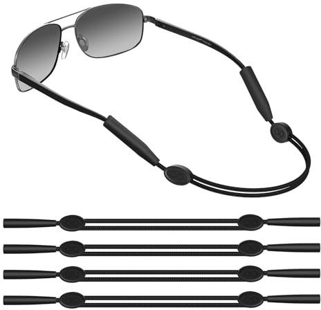 MoKo Einstellbare Brillenhalterung für Damen Herren, 4 Stück Silikon Brillenbänder Brillenkettenhalter, Universal Sonnenbrillenband Brillenkette Sportbrillenhalterung für Breite Schmale Bügel, Schwarz
