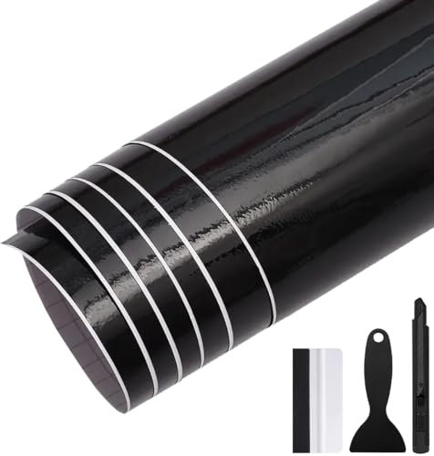 GRTHTATI 150cm x 30cm Covering Noir Brillant de Voiture Film Autocollant Adhésif Film de Protection pour Voiture Intérieure/Extérieure, Moto, Vélo (Noir Brillant, 150cm x 30cm)