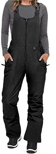 Alaurbeauty Damen Skihose Hosenträgerhose Outdoorhose Wasserdicht Winddichte Softshellhose Warme Gefütterte Schneehose Snowboardhose Skilanglaufhose Thermohose Wanderhose Ski Pant (Schwarz, XXXL)