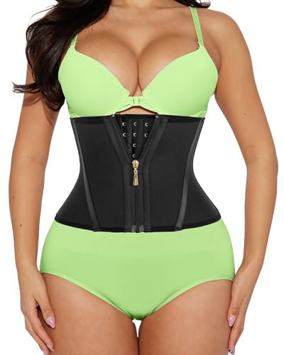 LUXURY-VITA Short Torso Waist Trainer For Women Tummy Control 9-inch Waist Cincher With Zipper Hook Body Shaper Corset Girdle, Black(9 Inch 9 Steel Bones-hook & Zipper), XL