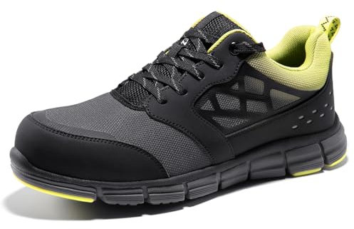 SPIEZ Zapatos de Seguridad para Hombre Ligero Transpirable Calzado Seguridad Zapatos de Trabajo Antideslizantes Hombre Negro/Verde EU 46