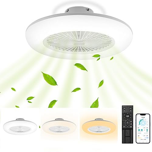 Fiqops Ventilatore da soffitto con illuminazione e telecomando 80 W, Wi-Fi Ø 55 cm, 6 velocità, dimmerabile, timer, funzionamento estivo invernale per camera da letto, soggiorno