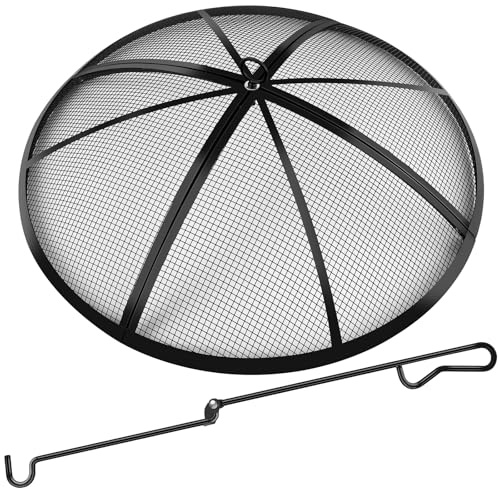 Feuerstelle, Funkenschutz, 55,9 cm, rund, mit Griff und Schürhaken, zusammenklappbar, robuste Netz-Feuerstelle, Deckel für Outdoor/Terrasse/Hinterhof/Wohnmobil/Camping/Strand