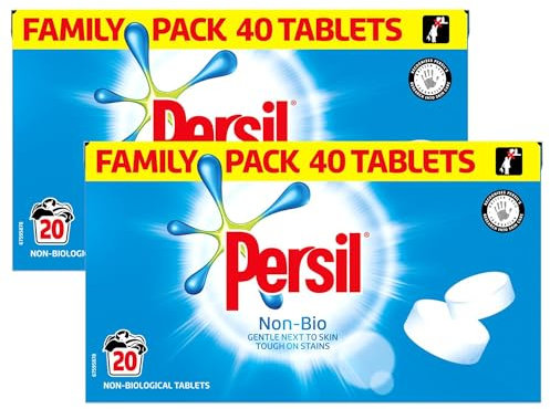 Persil Laundry Tablets Family Pack Gentle next to Skin Touch on Stains New Concentrated Formula for Effortless Laundry, Non-Bio 40 tablets, 20 Wash 1.2KG Pack of 2