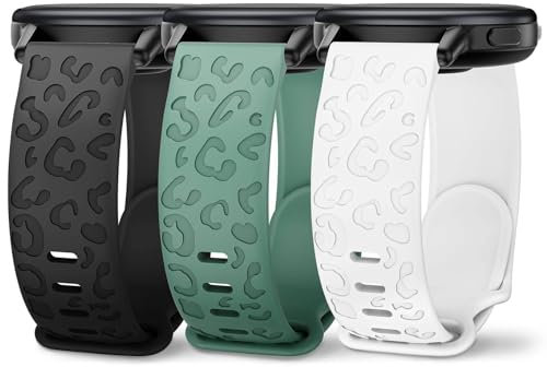 Wizvv 22mm Armband mit Leoparden-Gravur, Kompatibel mit Garmin Vivoactive 4/Venu 3, Garmin Forerunner 265/255/255 Music, Uhrenarmband Weich Ersatzarmband für Damen Herren