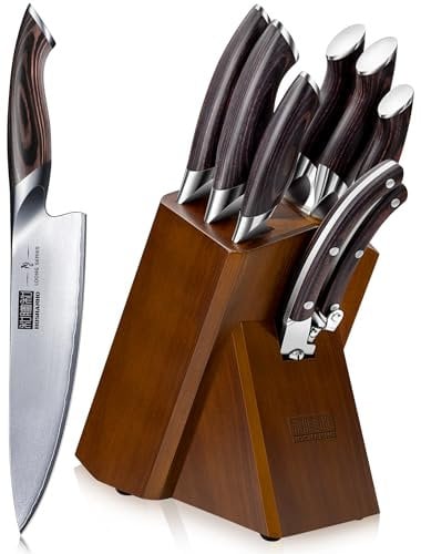 HOSHANHO 8-Piece Kitchen Knife Set, Japanese AUS-10 Super Steel Set with Block, Professional Ultra Sharp Chef Knife with Scissors