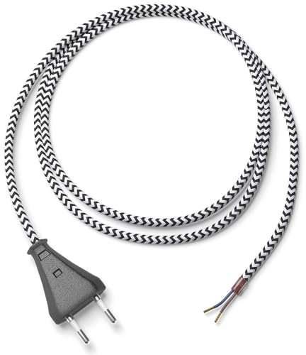 Lightstock Textilkabel-Lampenzuleitung (H03VV-F 2x0,75mm²) mit Eurotecker, Schwarz-Weiß, 5 Meter