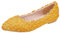 Jamron Womens Elegant Pointed Toe Flower Lace Pearls Bridal Shoes Pumps Soft Sole Ballet Flats Yellow SN070435 UK6.5