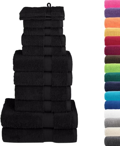 vidaXL Premium Handtuch Set 12-TLG., 2 Waschlappen 2 Seifentücher 2 Gästetücher 4 Handtücher 2 Duschtücher, Badetuch Saugfähig Maschinenwaschbar, Schwarz 600g/m² 100% Baumwolle