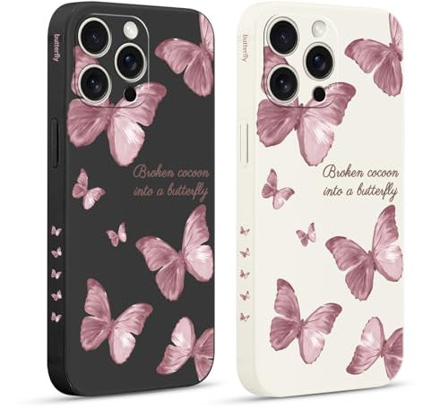 Pnakqil 2 stück Handyhülle für iPhone 16 Pro Max 6,7,Hülle Blitz Schmetterling Bemaltes Muster süß Aesthetic Schön Mädchen Kameraschutz Stoßfeste Case Silikon Schutzhülle Tasche