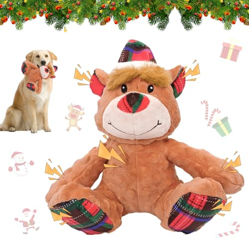 Giugio Hundespielzeug Weihnachten, Quietschendes Weihnachten Hundespielzeug, Quietschendes Weihnachten Rentiere, Interaktives Hundespielzeug Hunde für Kleine, Mittelgroße und Große Welpen (B)