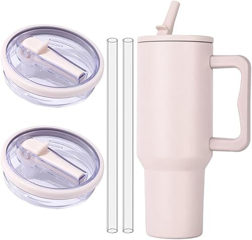 Ersatzdeckel für 40oz Becher Wiederverwendbarer Auslaufsichere und Staubdichte Tumbler Abdeckungen Becher mit Strohhalm Deckel Ersatzdeckel für Stanley Cup Zubehör (Beige(2pcs))