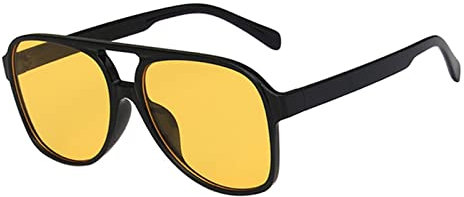 Lunettes de soleil pour homme et femme - Lunettes de soleil rondes classiques pour homme et femme - Nuances vintage - Grand cadre en plastique, jaune, Taille unique