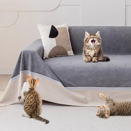 Loiion Sofaschutz Katze, Sofabezug 2 Sitzer Couch Schutz Katze, rutschfeste Couch Überwurf, Sofabezug Wasserdicht, Schonbezug Sofa für Haustier Kinder Katzen Hunde, Grau, 300x230cm