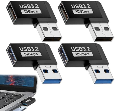 4Pcs USB Winkelstecker 90 Grad USB 3.2 Winkel Adapter USB Winkeladapter USB 3.2 Stecker Auf Buchse Linke Winkel L-Förmig Steckverbinder A3.2 Datenübertragung Konverter Koppler, Vorwärts+Rückwärts