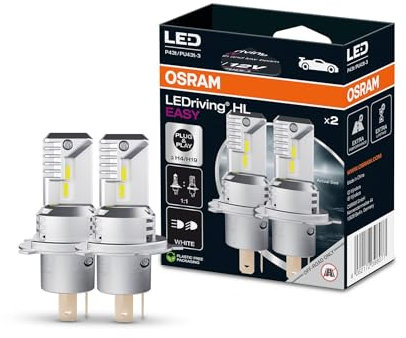 OSRAM LEDriving HL EASY ≜ H4/H19, lampe LED pour feux de route et de croisement, blanc froid 6500 K, aucun accessoire nécessaire, utilisation tout-terrain uniquement - pas de ECE, 2 lampes