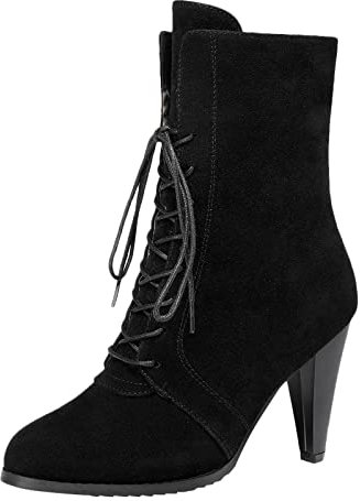 Generico Stivali Donna in Offerta Stivali Campagna 41 Stivali con Tacco da Donna con Lacci e Lacci Stivali con Tacco Medio Scarpe Casual Stivali Corti Stivali di Gomma Donna MOU Invernali (Black, 39)