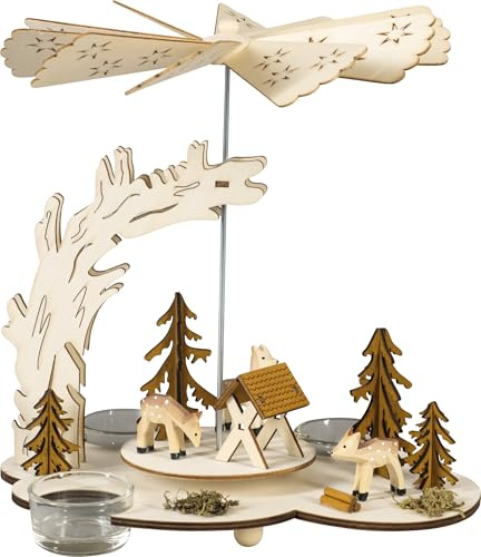 Holz Glas Design HGD Holzpyramide Wald mit 3 Teelichtern - Größe: 22 x 16 x 23 cm - liebevoll gestaltete Holzpyramide - kompakt & detailreich