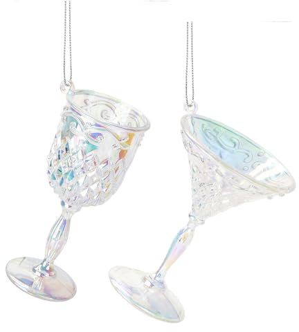 VFM e-Store - Christmas Tree Decoration Wine Martini 1 X Varied Design Stocking Filler Xmas Present Celebration Festive Winter Ornaments - 10. 5cm Iridescent