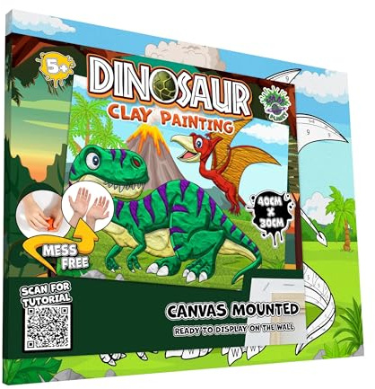 Splat Planet Klecksfreies Dinosaurier-Knetset, lufttrocknendes Knetmodellierset, sensorisches 3D-Leinwand-Bastelset für Kinder, vorgerahmt 40 x 30 cm