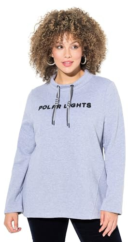 Ulla Popken Damen große Größen Übergrößen Plus Size Sweater, Schriftmotiv, Stehkragen, Langarm hellgrau mélange 46+ 832596134-46+