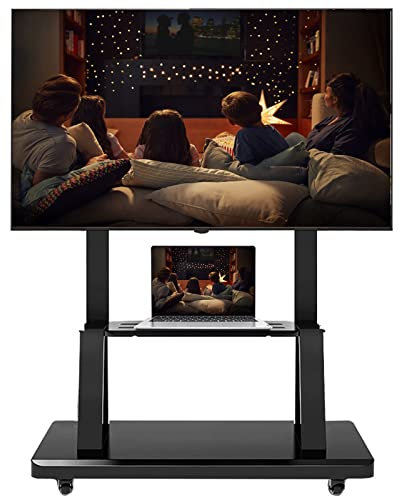 IUBGFTO TV Stands Mobile TV Floor Stand/Cart On Wheels for Home, Fits 75/70/65/60Inch Flat Screens, Freestanding Balck Metal Universal Rolling TV Trolley Beautiful Scenery