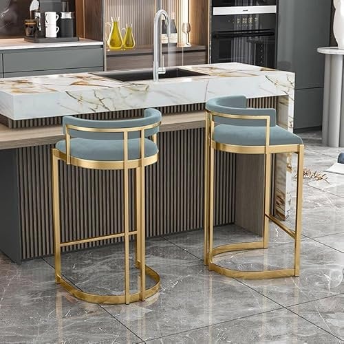 Taburetes modernos de terciopelo con respaldo y reposapiés para isla de cocina, estilo industrial, sillas de bar de altura de mostrador, soporta hasta 330 libras