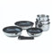 LAGUIOLE, Set de cuisine 7 pièces en acier inoxydable avec revêtement céramique antiadhésif, poignée amovible, compatible induction, dimensions variées, 3 Casseroles + 3 Poêles, Argent